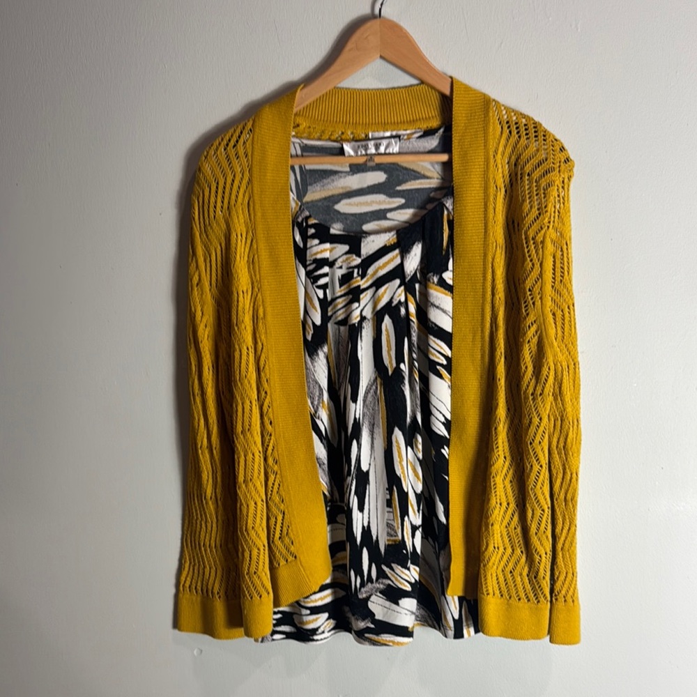 Jones Studio‎ Yellow Cardigan Sweater Open Front